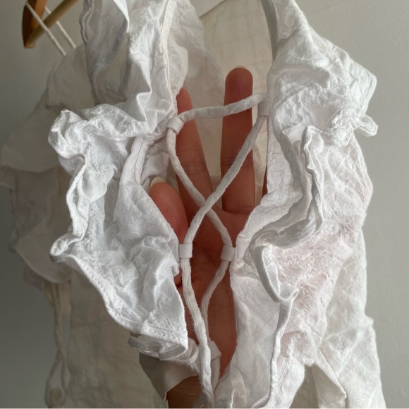 🪷🌸🌷Club Monaco White Cotton Off The Shoulder Open Sleeve Ruffled Top - Picture 4 of 6